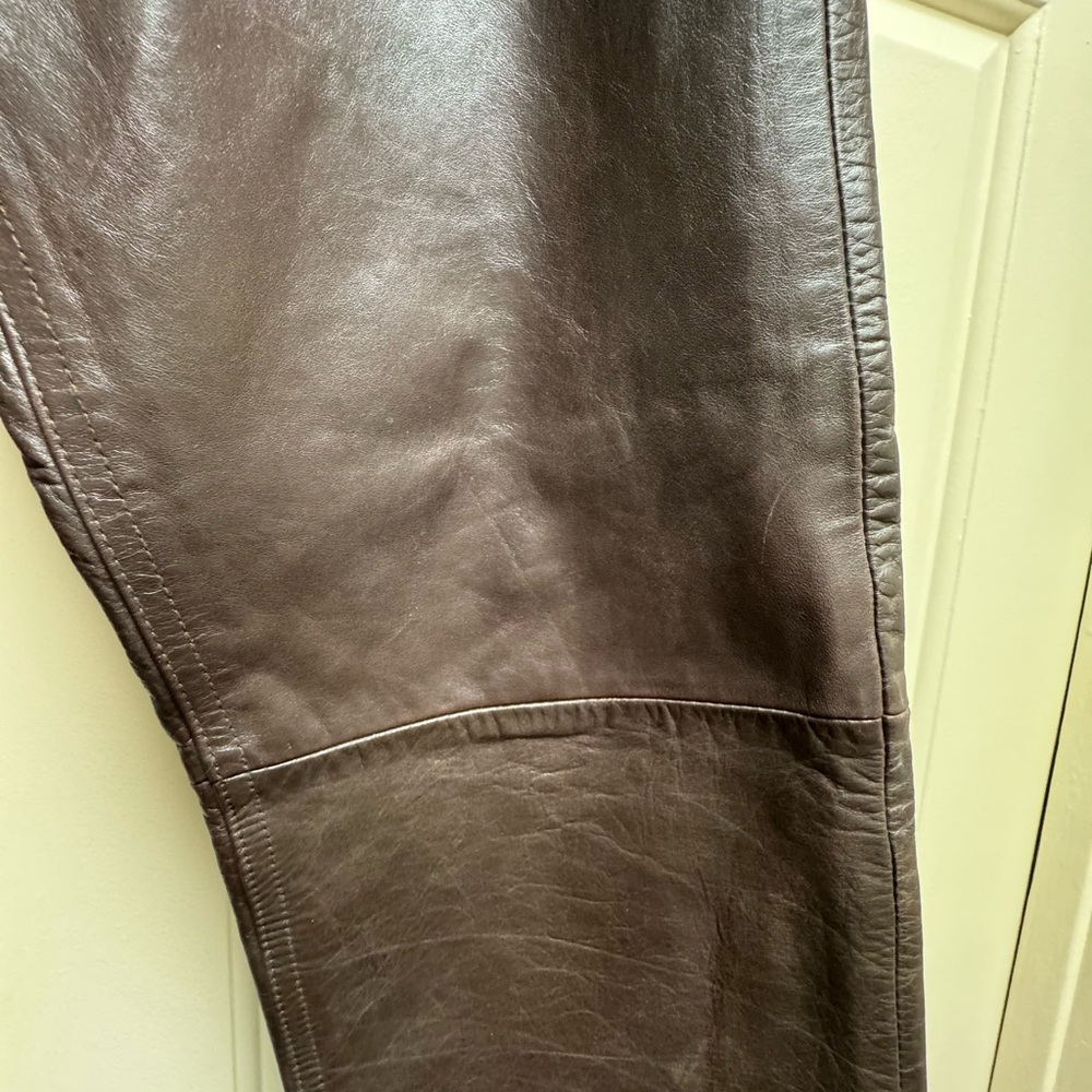 RARE GENUINE Y2K GAP Brown Leather Luxury Weight Fully Lined Jean Cut Pants - Picture 8 of 13
